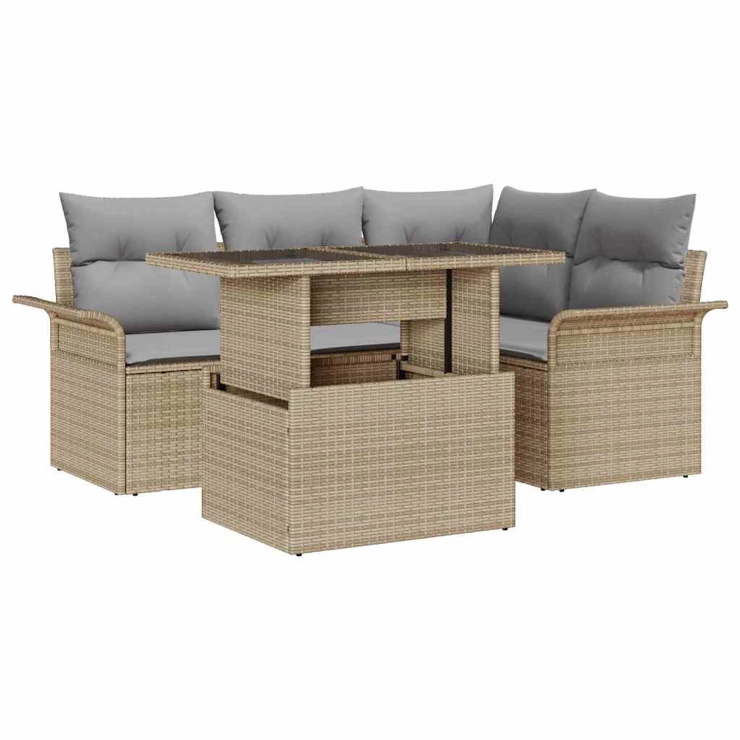 vidaXL 5-Teiliges Garten Sofa Set mit Kissen Beige Poly Rattan 3348276 günstig online kaufen