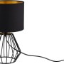 Schwarze Tischleuchte Chuck mit Stoffschirm Schwarz-Gold, Designlampe für Wohnzimmer.