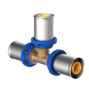 Kirchhoff MS-T-Stück 26 mm, Pressfitting aus Messing für MSVR-Blank, Sanitär- und Heizungsinstallation.