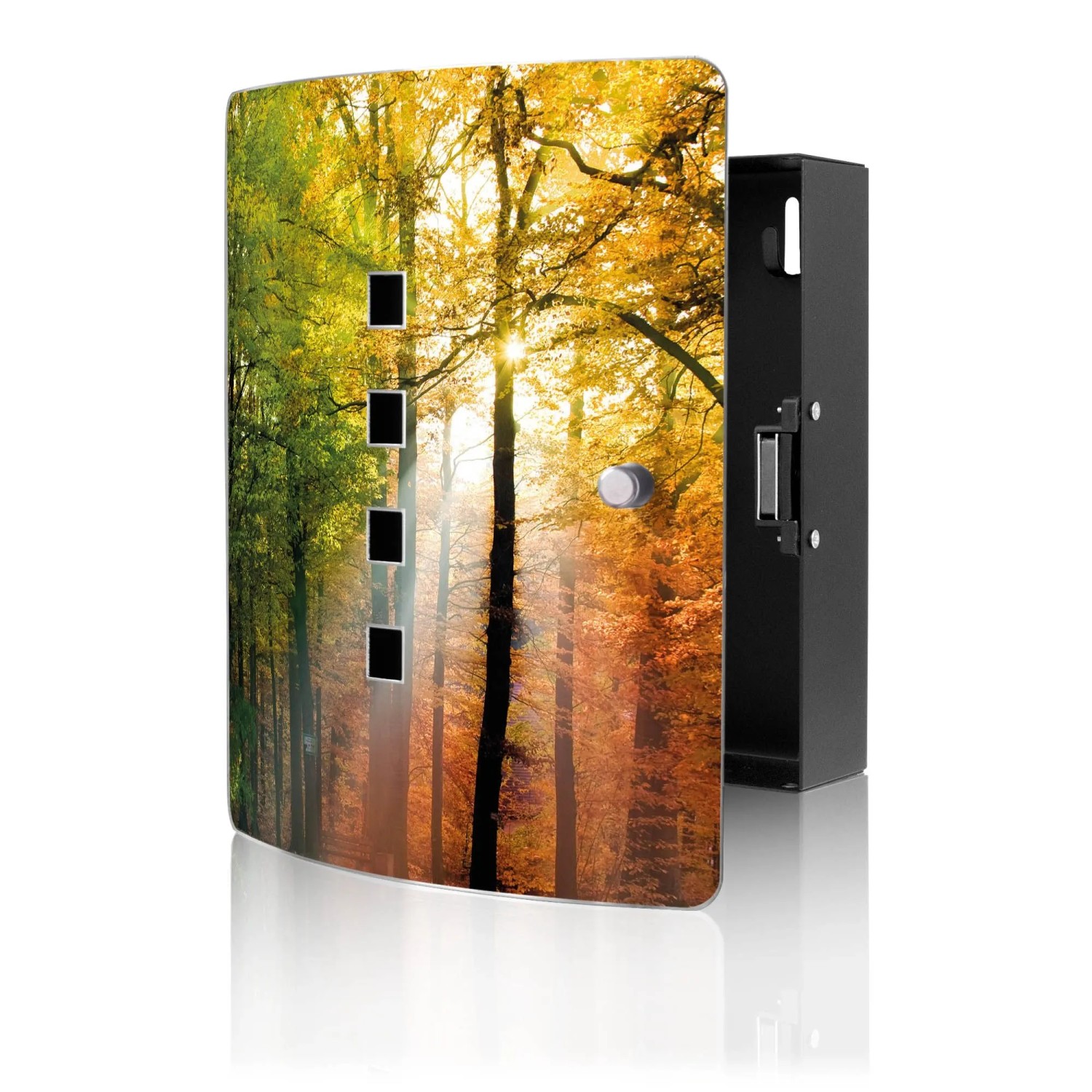 Banjado Design Schlüsselkasten Aus Edelstahl Für 10 Schlüssel 24x21,5x7cm Mit Magnetverschluss Motiv Herbstwald
