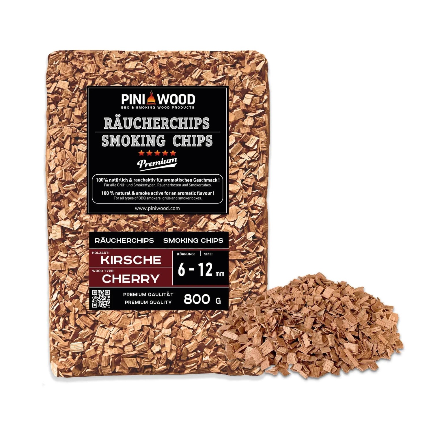 PINI Räucherchips 800 g Kirsche 6-12 mm Smoking Chips Räucherspäne