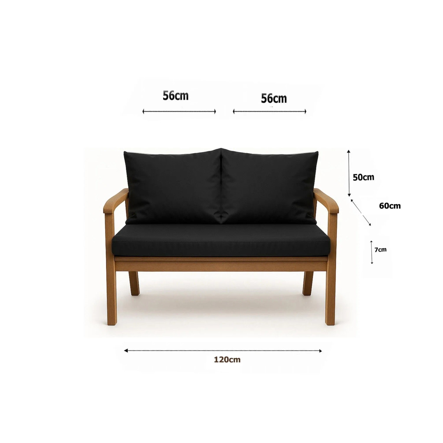 Setgarden Mix Bench Kissen Outdoor Kissen Bankauflage 120x60+2x50x56cm Kissen Für 2-Sitzer Bänke 1tlg Schwarz_5