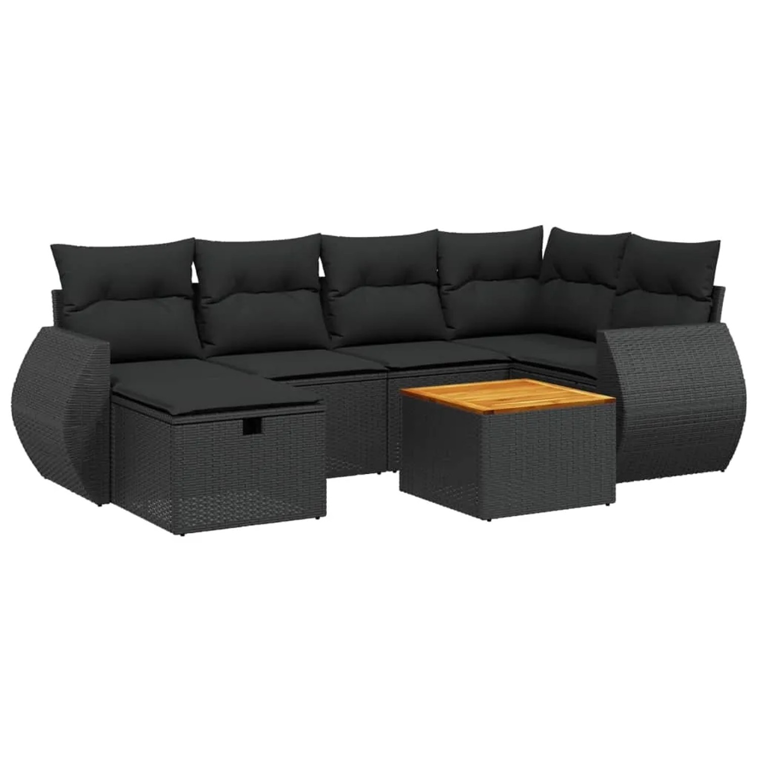 vidaXL 7-Tlg Garten-Sofagarnitur mit Kissen Schwarz Poly Rattan 3265059