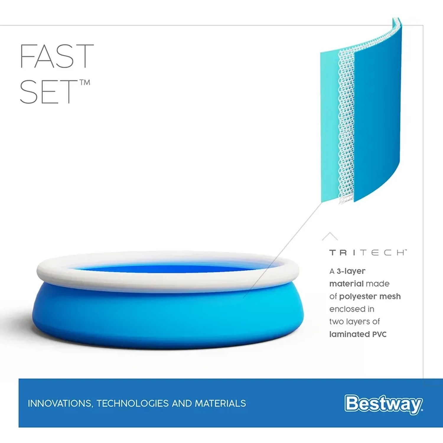 Blauer Bestway Fast Set Aufstellpool, Ø 183 cm, mit TriTech-Material Detail.