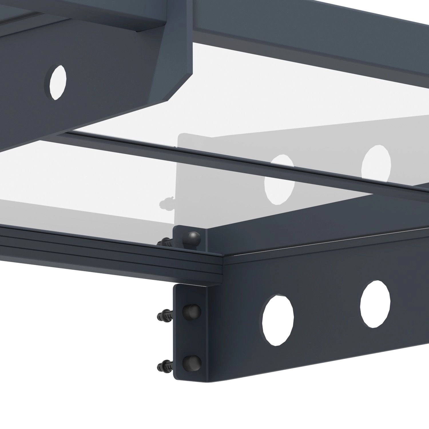 Detailaufnahme: Dunkelgraues Juskys Vordach Manila 100x80 cm mit Acrylglas und Stahlrahmen.