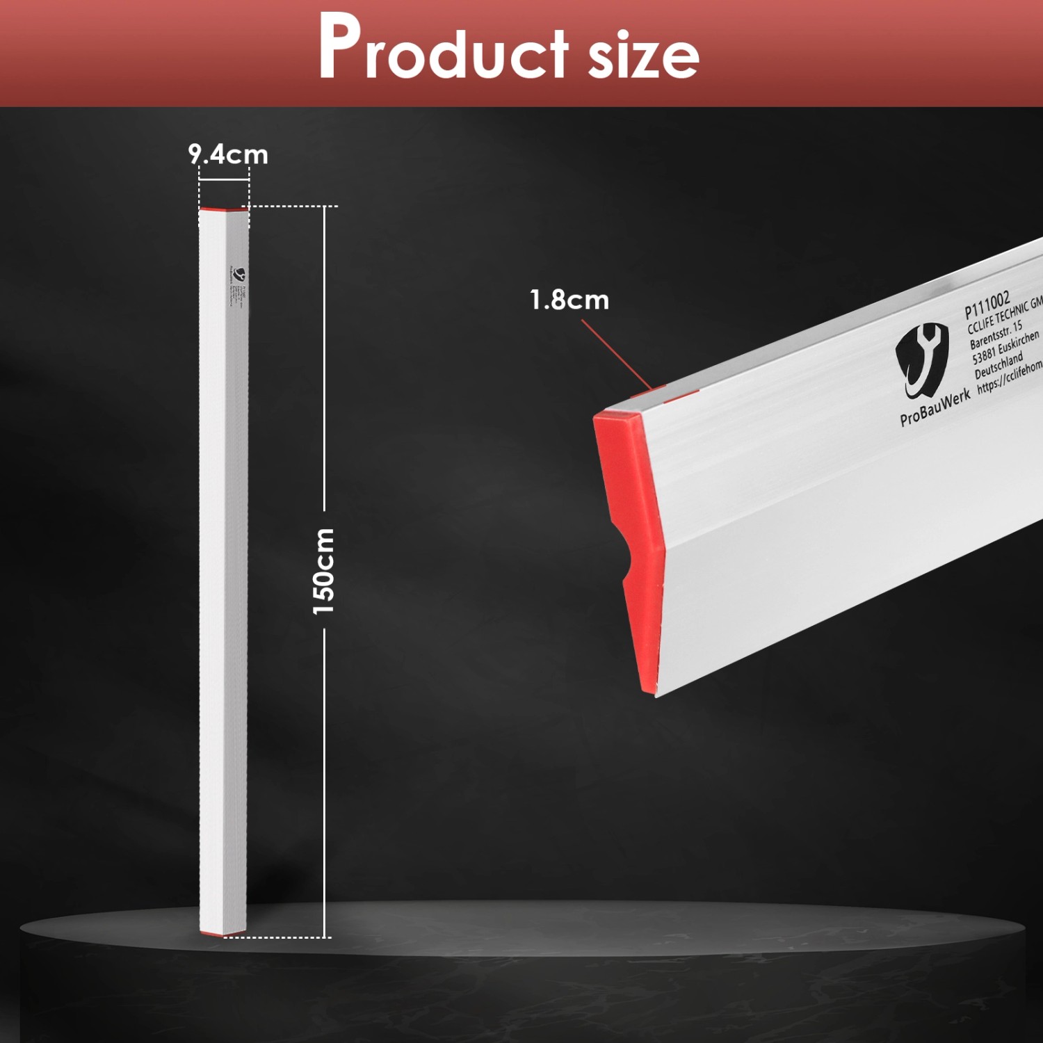 CCLIFE Kartätsche 150cm aus Aluminiumlegierung zum Glattstreichen von Putz, Beton und Mörtel.