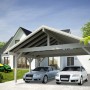 Weiß lackierter Palmako Carport Robert aus Holz mit zwei geparkten Autos.