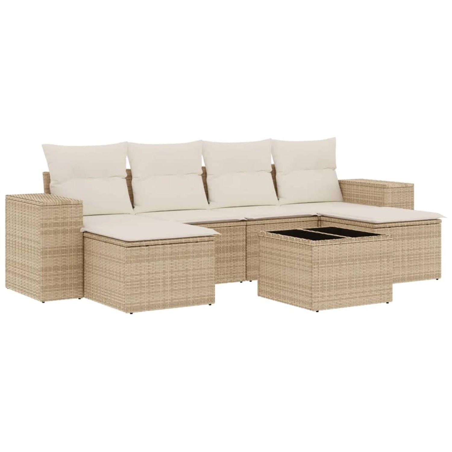 vidaXL 7-Tlg Garten-Sofagarnitur mit Kissen Beige Poly Rattan 3255265 günstig online kaufen