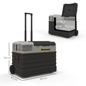 Outsunny Kompressor Kühlbox, schwarz-grau, mit Rollen und ausziehbarem Griff. Tragbares Autozubehör für Camping.