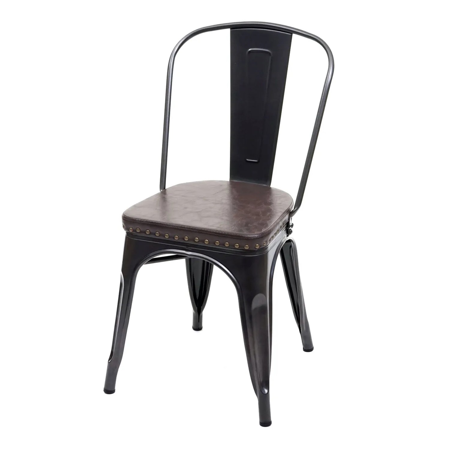 MCW Esszimmerstuhl H10e 4er Set, schwarz-braun, Polsterstuhl im Industrie-Design mit Zierknöpfen.