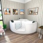 Weiße AcquaVapore Eck-Badewanne W60-SC 140x140 mit Tür für barrierefreies Baden.