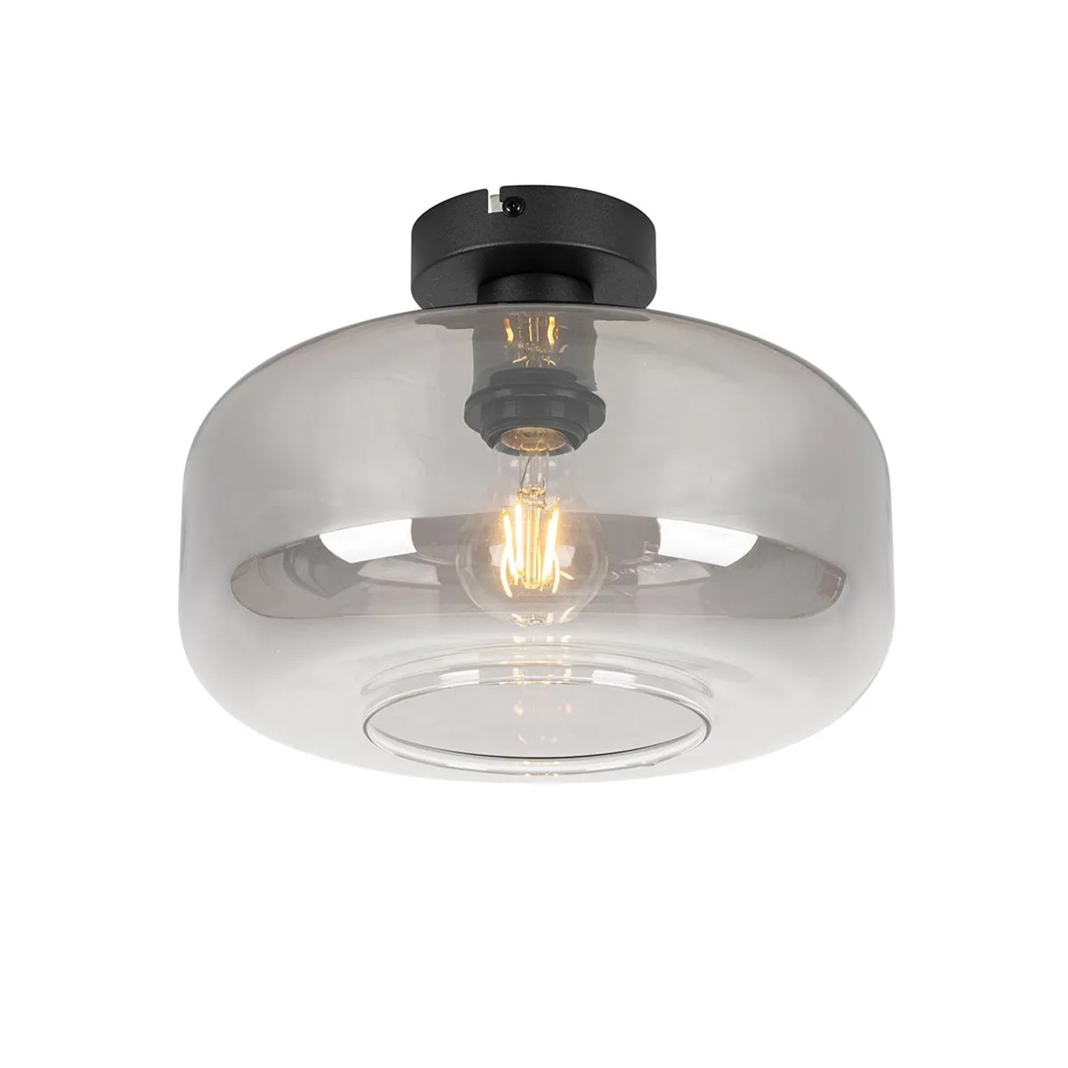 QAZQA Art Deco Deckenlampe Schwarz mit Rauchglas Bizle