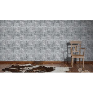 A.S. Creation Vliestapete Neue Bude 2.0 in Rost Grau an Wand, mit Stuhl und Teppich.