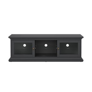 Mattgrauer TV-Tisch Venedig mit 2 Glastüren und Glasboden.
