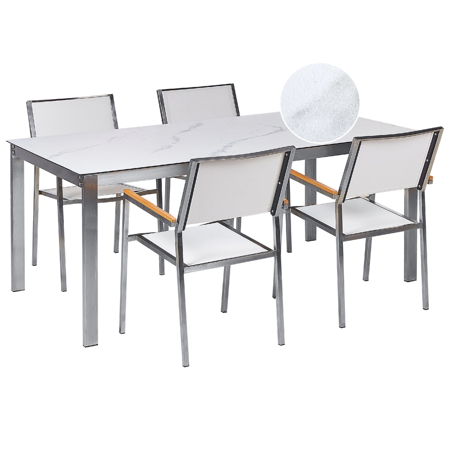 Beliani Gartentisch Set COSOLETO/GROSSETO Weiss Silber günstig online kaufen
