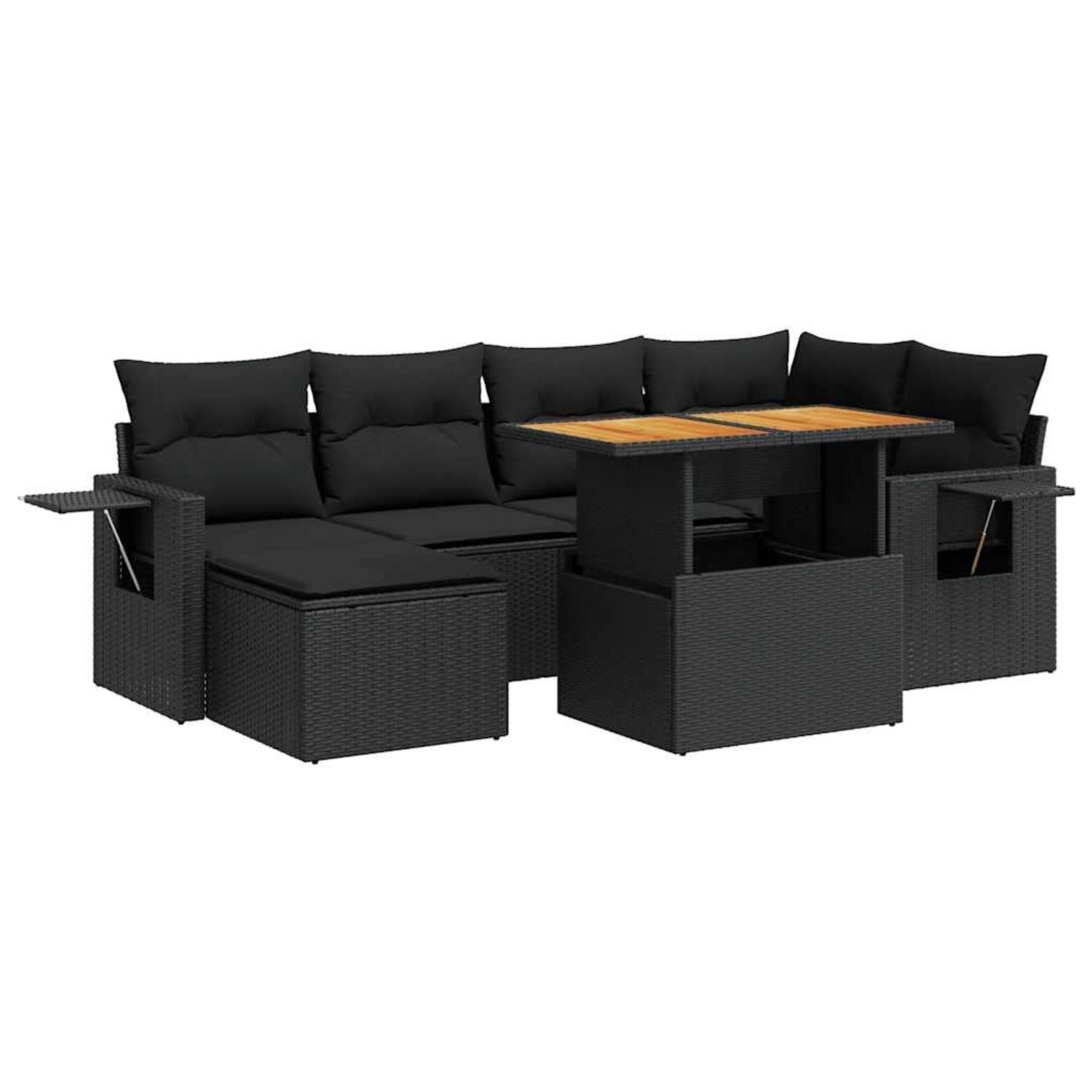vidaXL 7-Tlg Garten-Sofagarnitur mit Kissen Schwarz Poly Rattan 3327170 günstig online kaufen