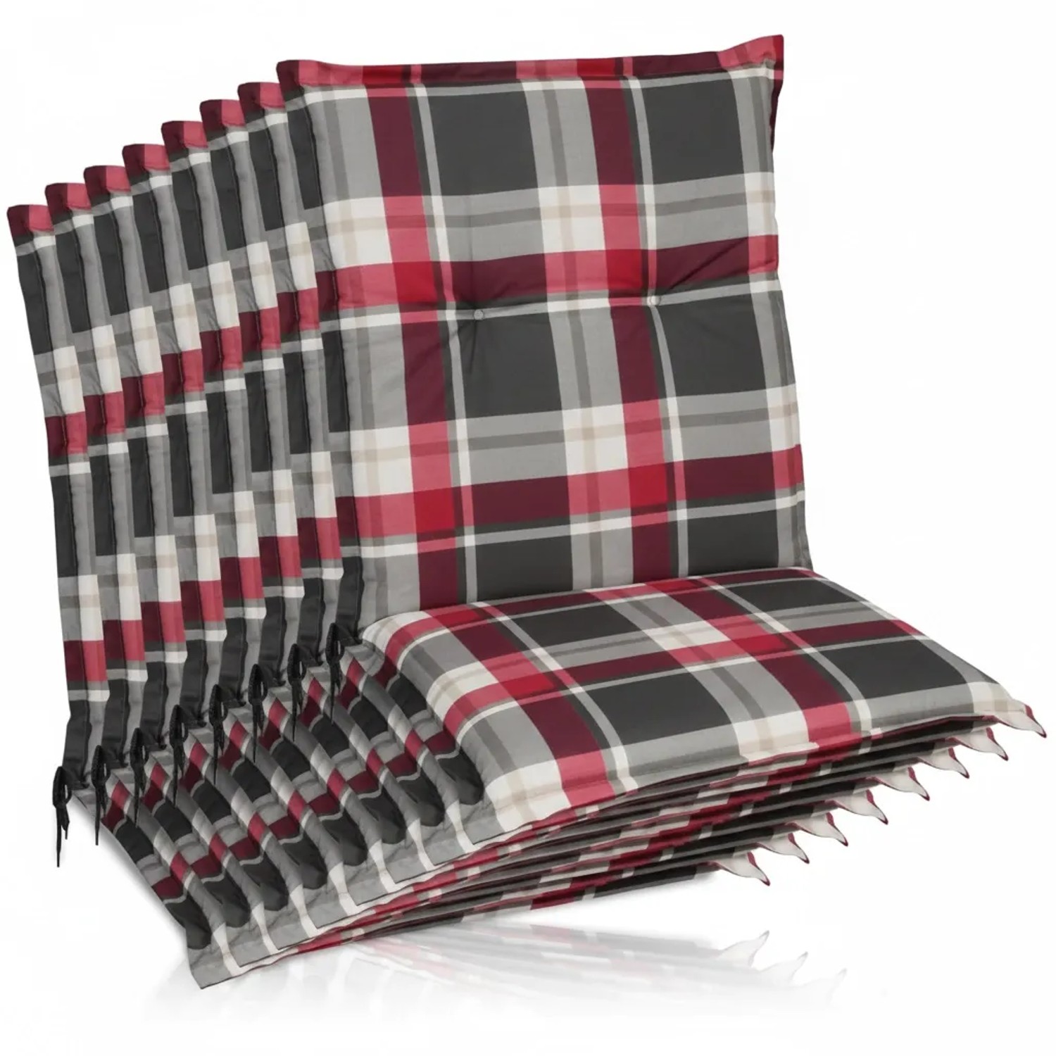 Beautissu 8er Set Sunny RK Niedriglehner Auflagen 100x50 cm in Bordeaux Kariert