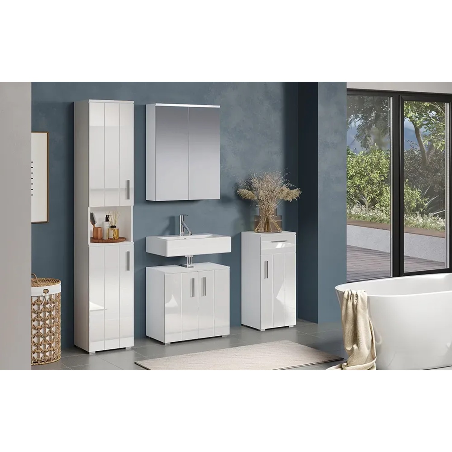 Trendteam Hochschrank Wons, weiß hochglänzend, 37 cm breit, für Badezimmer.
