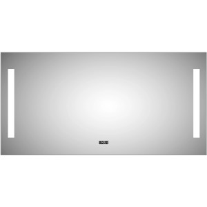 DSK Design LED-Lichtspiegel Silver Time, 120x60 cm, mit Digitaluhr und seitlichen Lichtausschnitten.