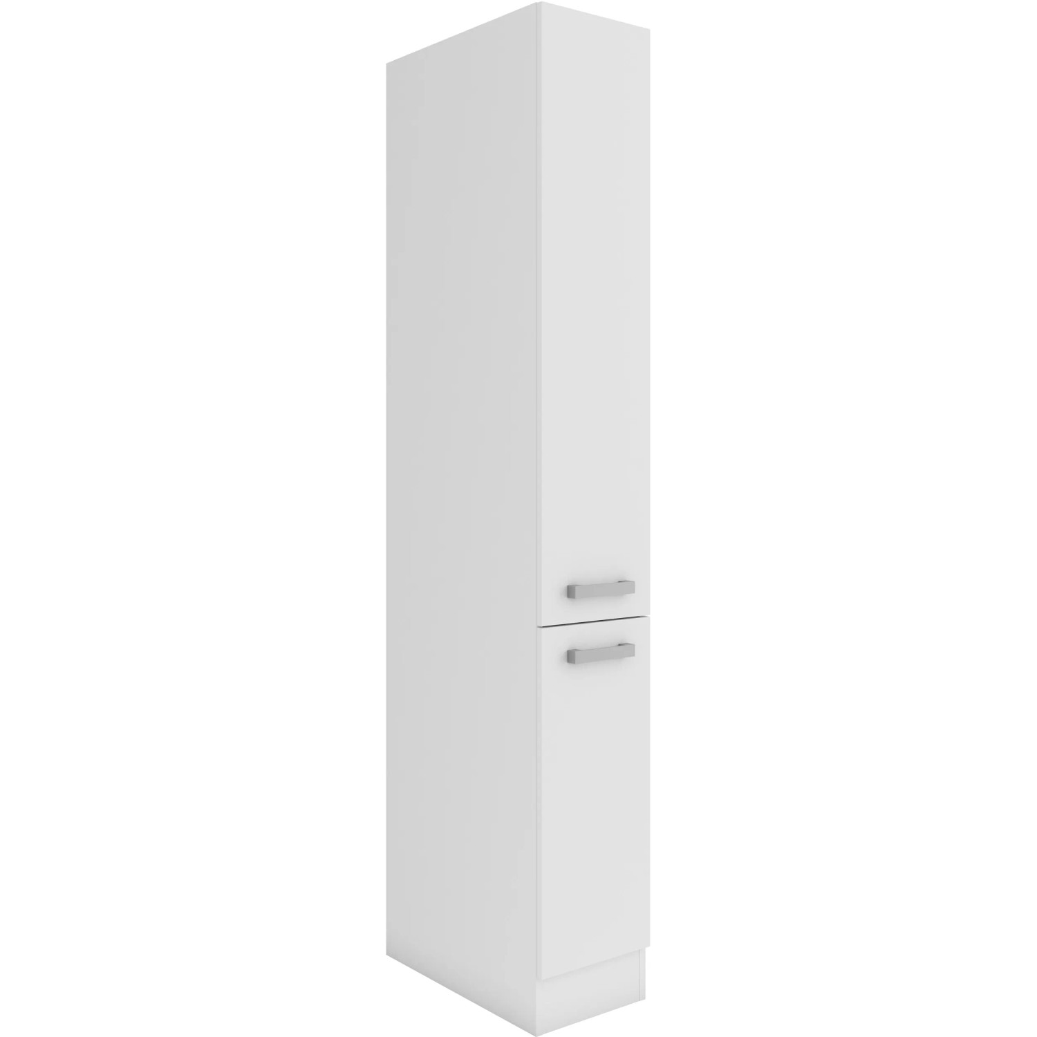 OPTIFIT Oslo214 Apothekerschrank, 30 cm, Feinstruktur Weiß. Küchenschrank mit silbernen Griffen.