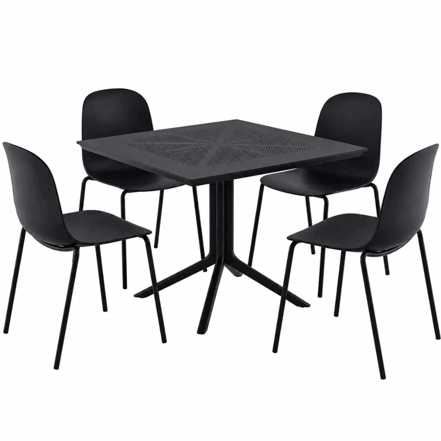 DELUKE Gartenmöbel-Set MARA mit 4 Stühlen 186x182x85cm Metall Schwarz Balkonset Gartenset Tisch mit Stühlen Bistroset Outdoor
