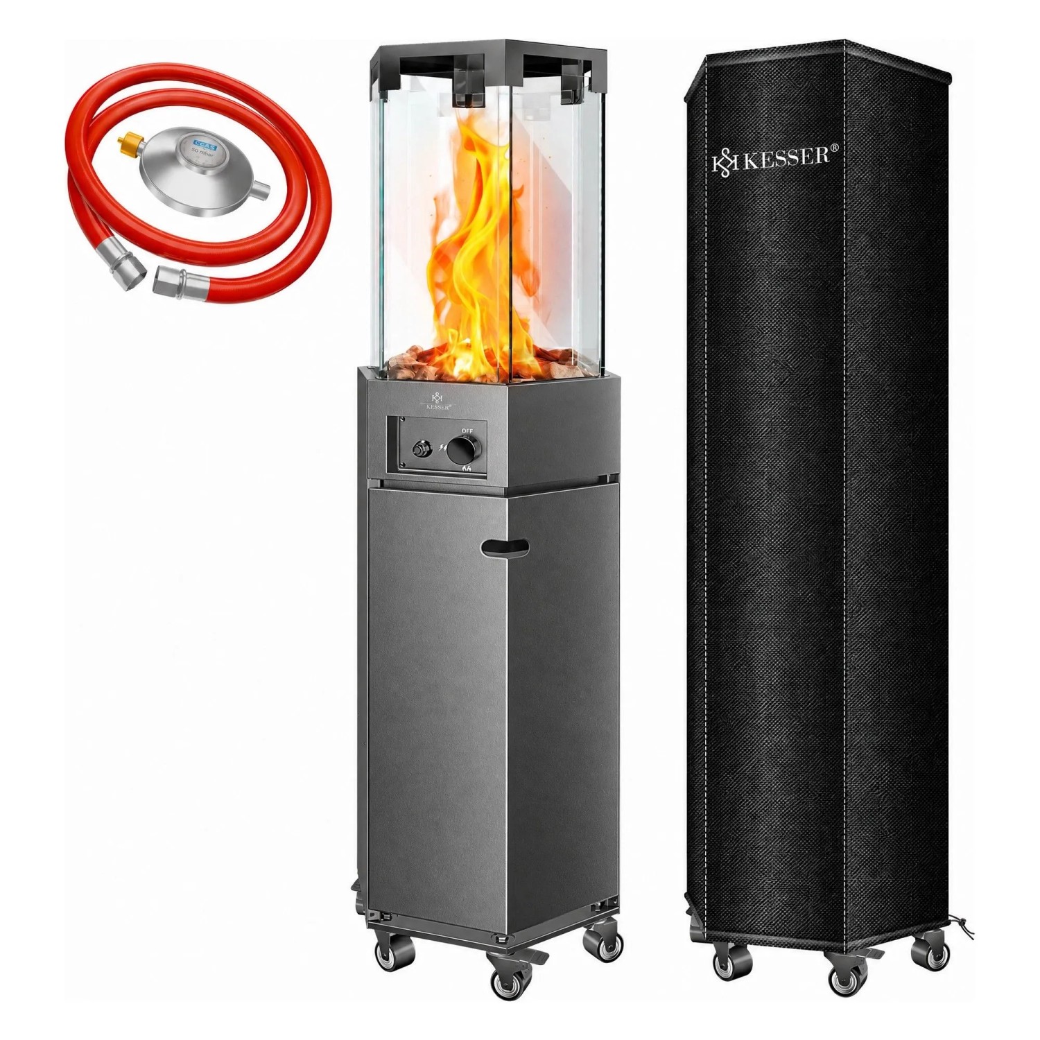 KESSER Gasheizstrahler 4/8 kW mit Piezo Regler und Cover Dunkelgrau