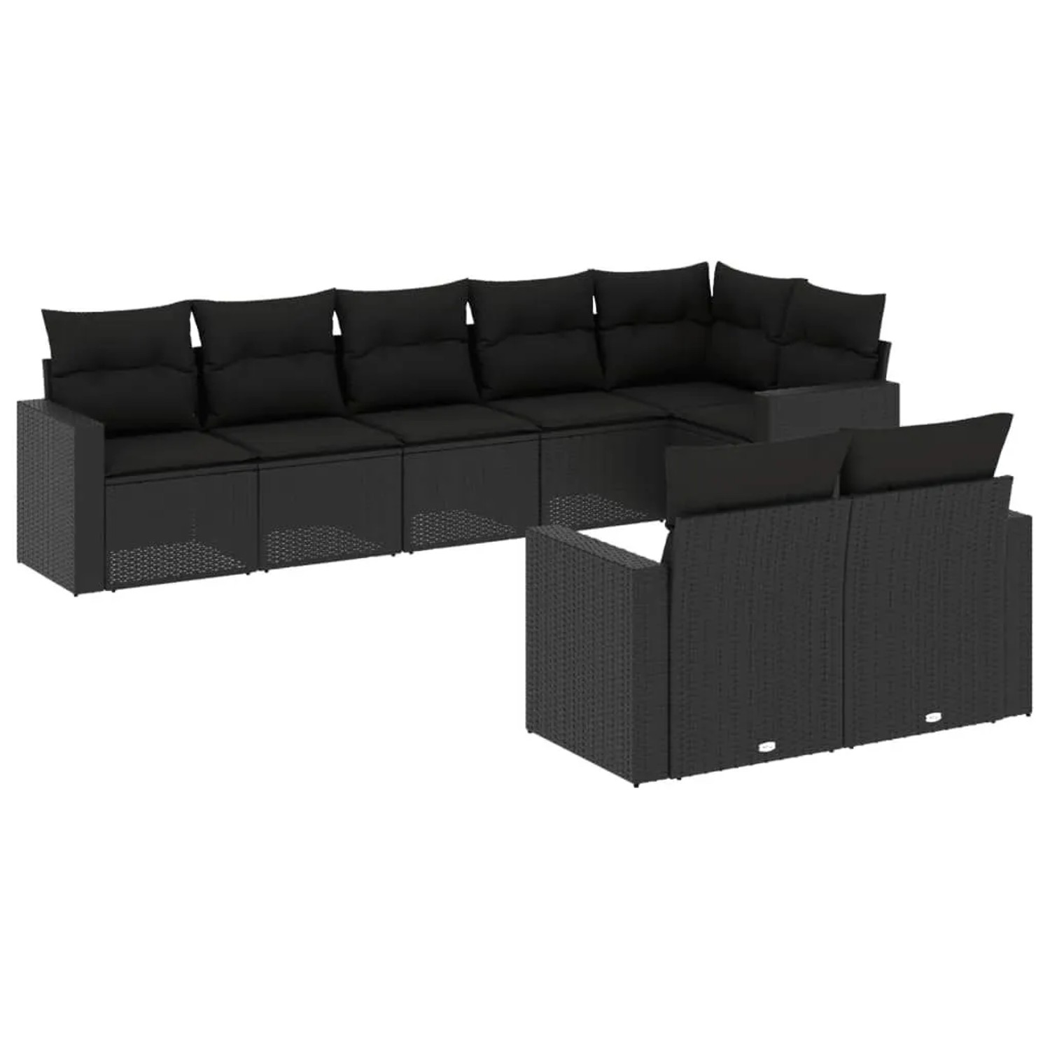vidaXL 8-Tlg Garten-Sofagarnitur mit Kissen Schwarz Poly Rattan 3251552