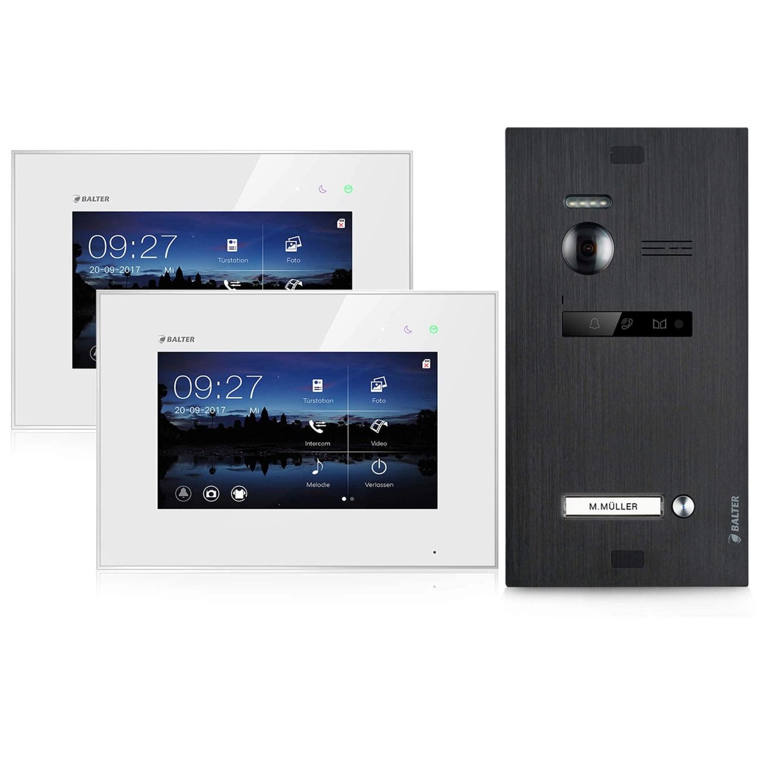 Balter EVO Video-Türsprechanlage für Einfamilienhaus mit 2x 7 Zoll Monitor Weiß-Schwarz