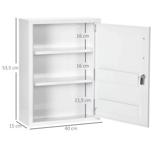 Weißer Kleankin Medizinschrank aus Stahl, 40x15x53,5 cm, mit 3 Fächern und abschließbarer Tür. Ideal für Wandmontage.