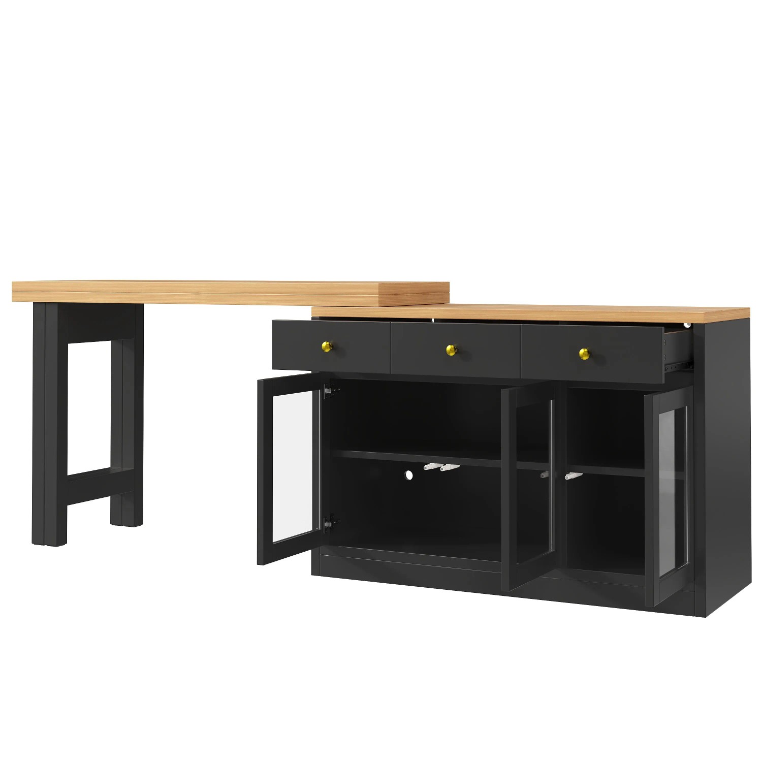 okwish Kücheninsel mit LED Beleuchtung Ausziehbar 120x40x75.5cm Schwarz