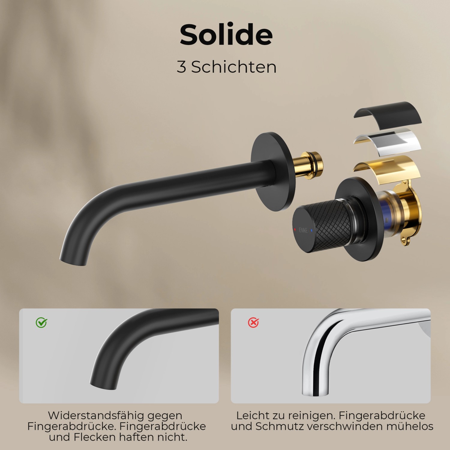 Emke Waschtischarmatur Unterputz für Wandmontage Schwarz Matt Wasserhahn Badarmatur_6