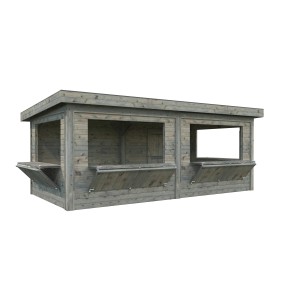 Grauer Palmako Marktstand Lenna Set 312 mit Verkaufsklappen, aus Fichtenholz.