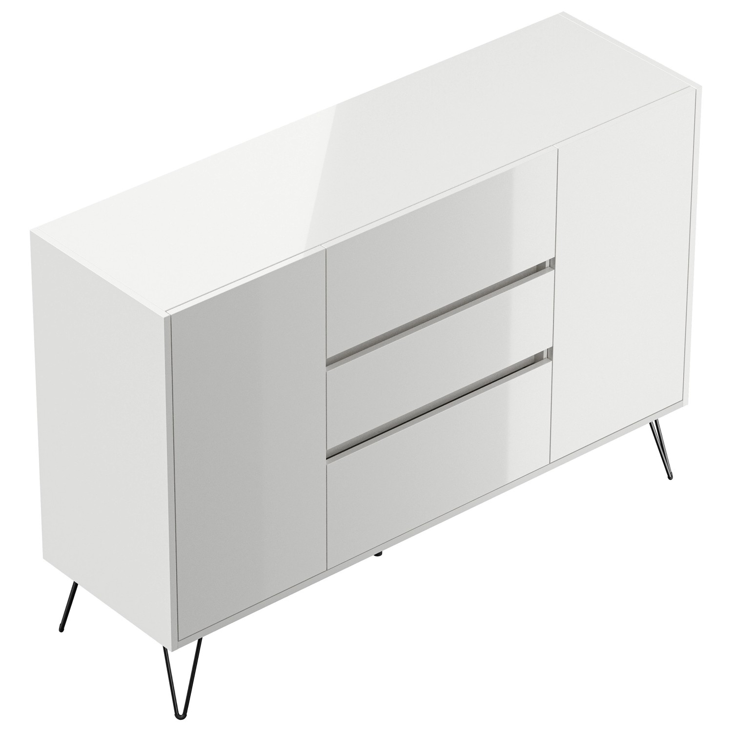 Posseik Sideboard Industrial N 3 Schubladen 2 Türen 140 cm Weiß Hochglanz günstig online kaufen