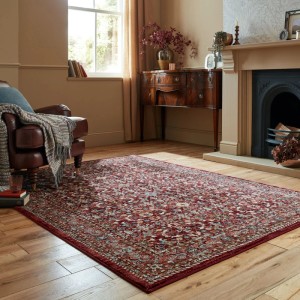Roter Flair Rugs Vintageteppich Sandford mit detailreichem Muster im Wohnzimmer. Strapazierfähig & pflegeleicht.