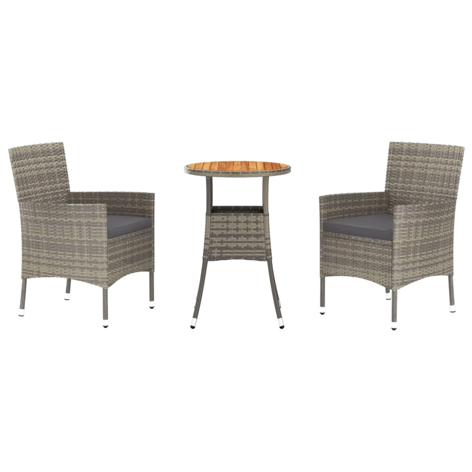 Thumbnail - vidaXL 3-tlg Garten-Bistro-Set mit Kissen Grau Poly Rattan Modell 2