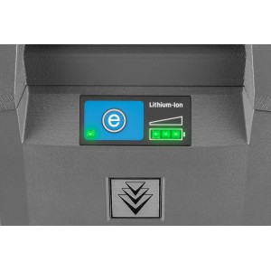 Detailaufnahme: Akku-Anzeige des Kärcher Hochdruckreinigers HD 4/11 C Bp Pack Plus. Lithium-Ionen Akku mit Ladestandsanzeige.