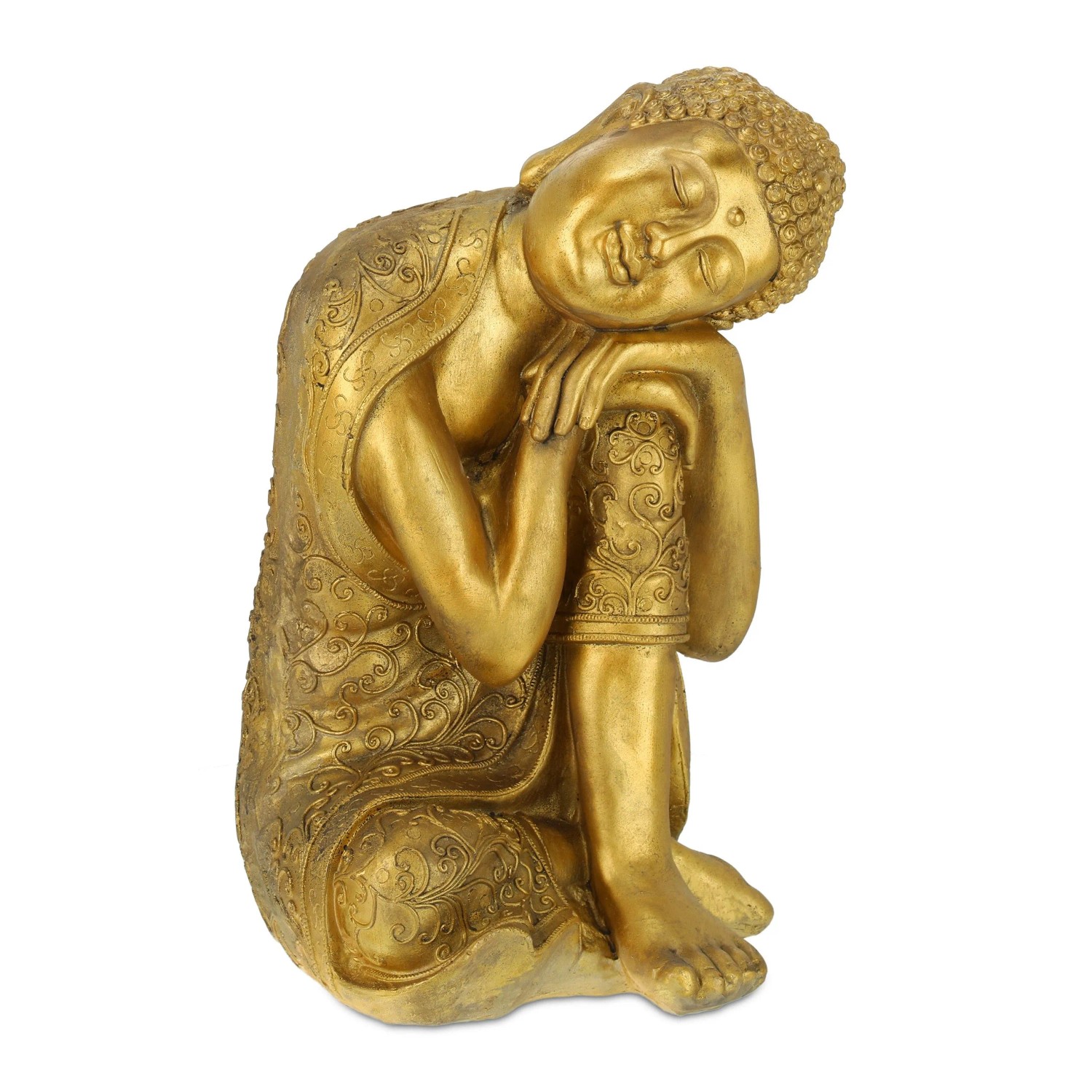 Relaxdays Buddha Figur Polyresin Gold Wetterfest Frostsicher 61 cm x 40 cm x 37 cm 10,6 kg