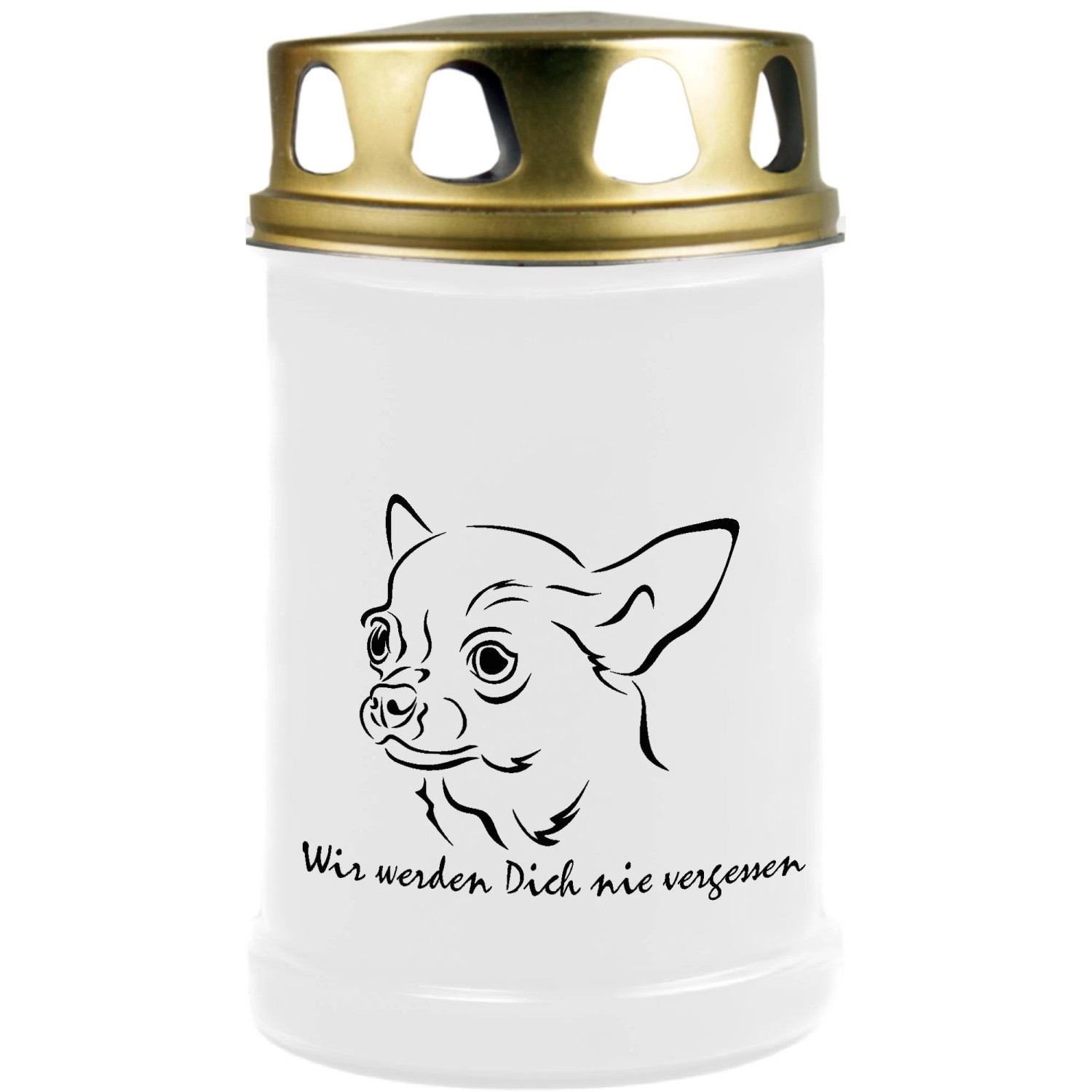 HS Candle Grabkerze Weiß 48h Deckel Gold Chihuahua günstig online kaufen