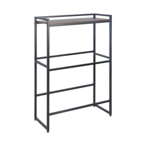 Schwarzes Metall Getränkekistenregal mit brauner MDF-Ablage. Industrial-Design Regal für schräge Lagerung von 4 Kisten.