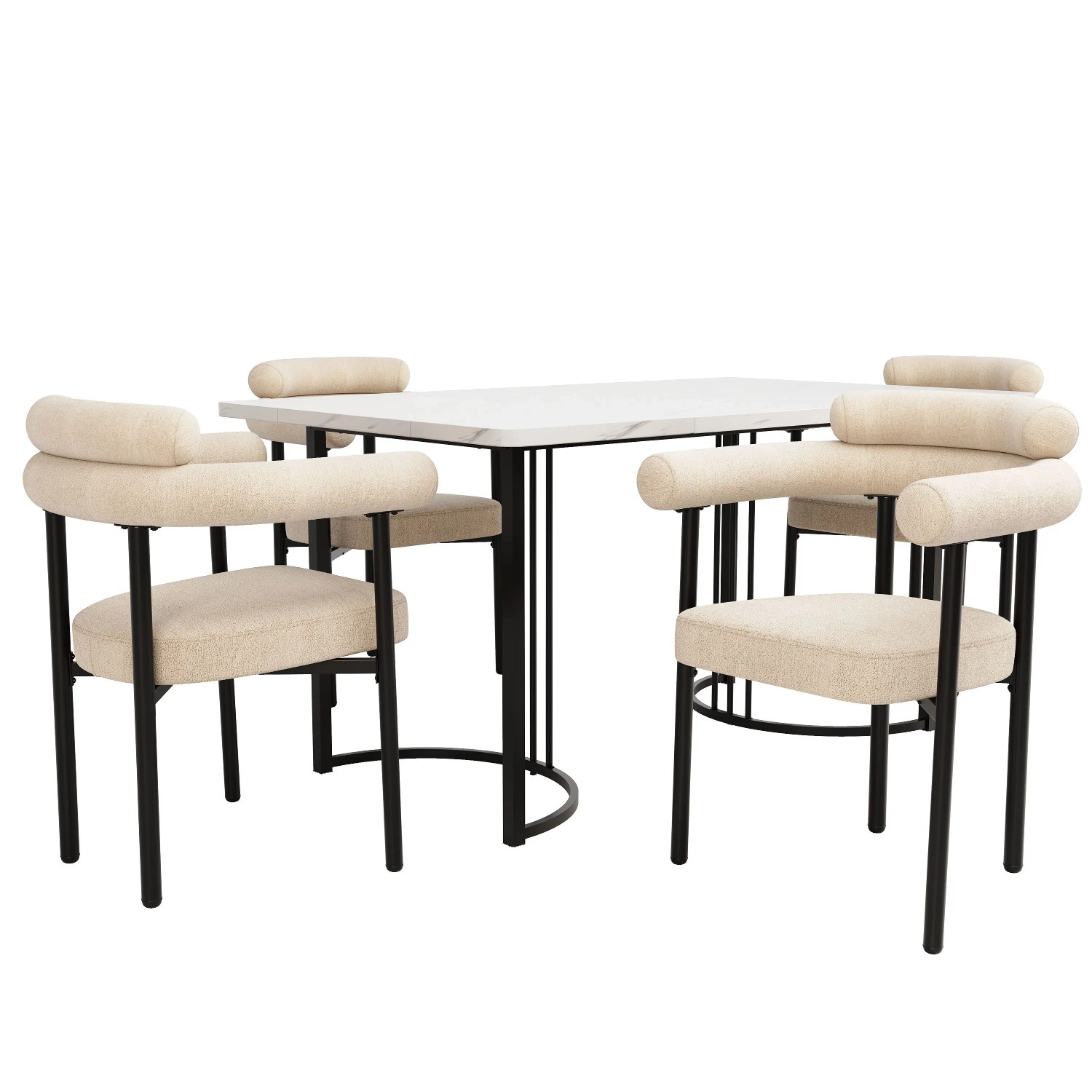 Merax Esstisch Set 5Teilig Creme Wildleder Metallbeine
