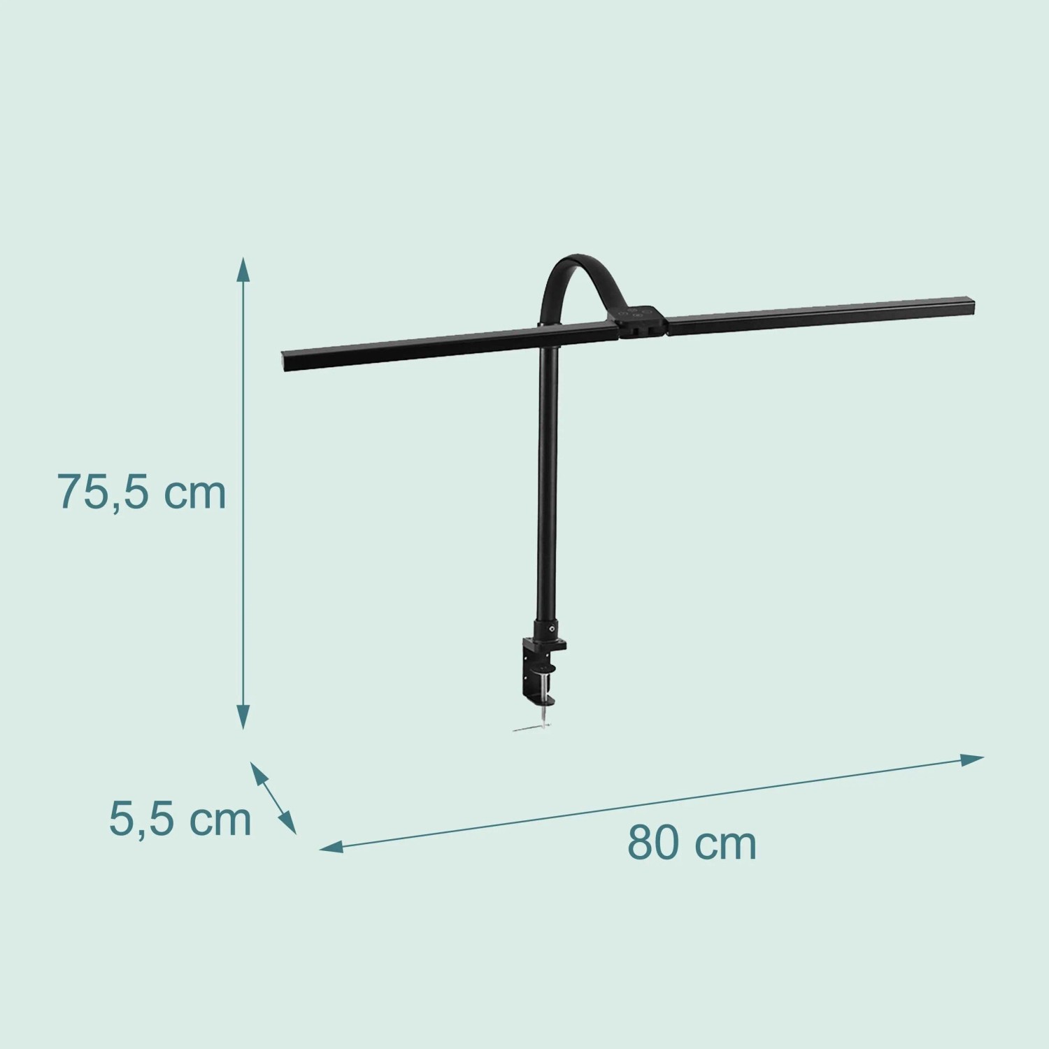 Relaxdays Schreibtischlampe Metall Schwarz LED Klemmbar Dimmbar mit Fernbedienung 75,5 cm x 80 cm x 5,5 cm_4