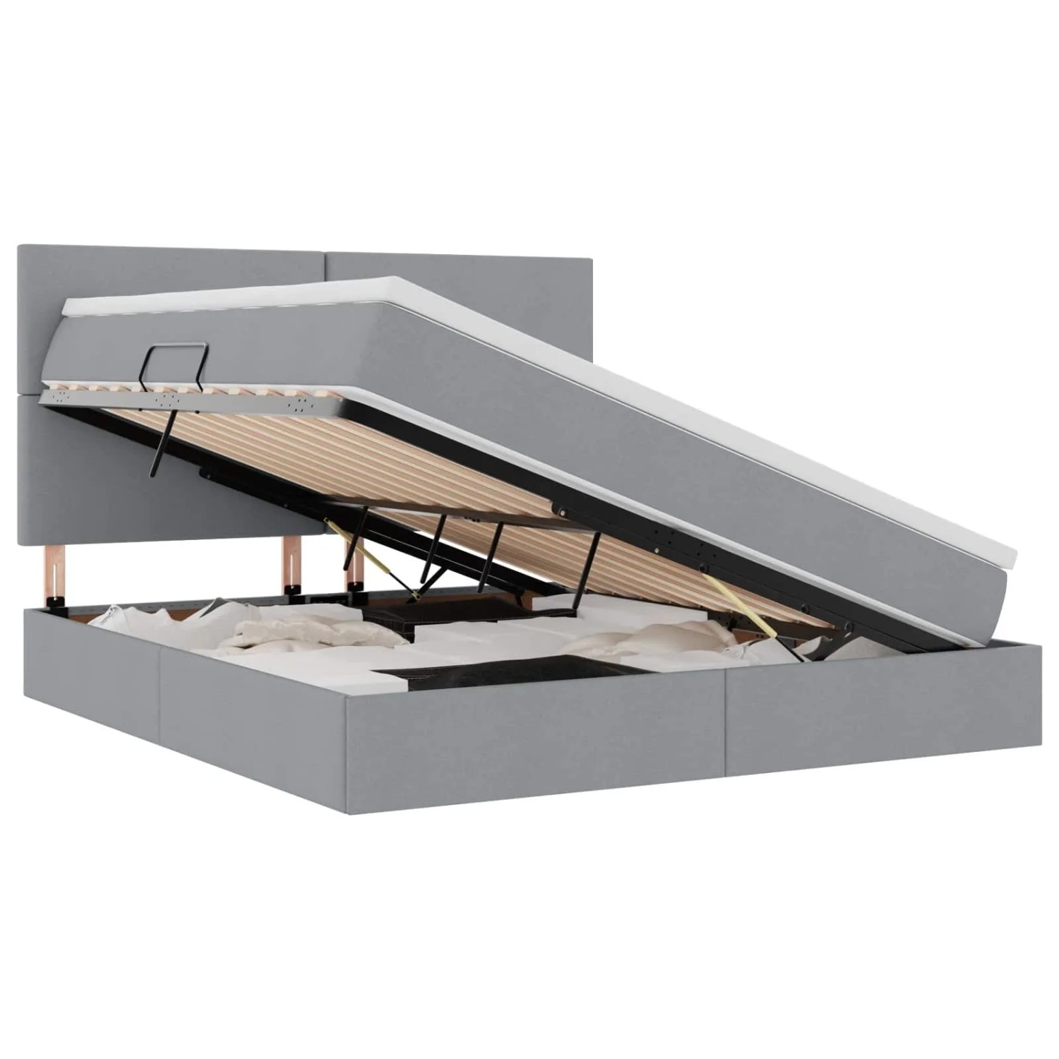 vidaXL Bett mit Stauraum und LED Hellgrau 160 x 200 cm Polyester 3372363