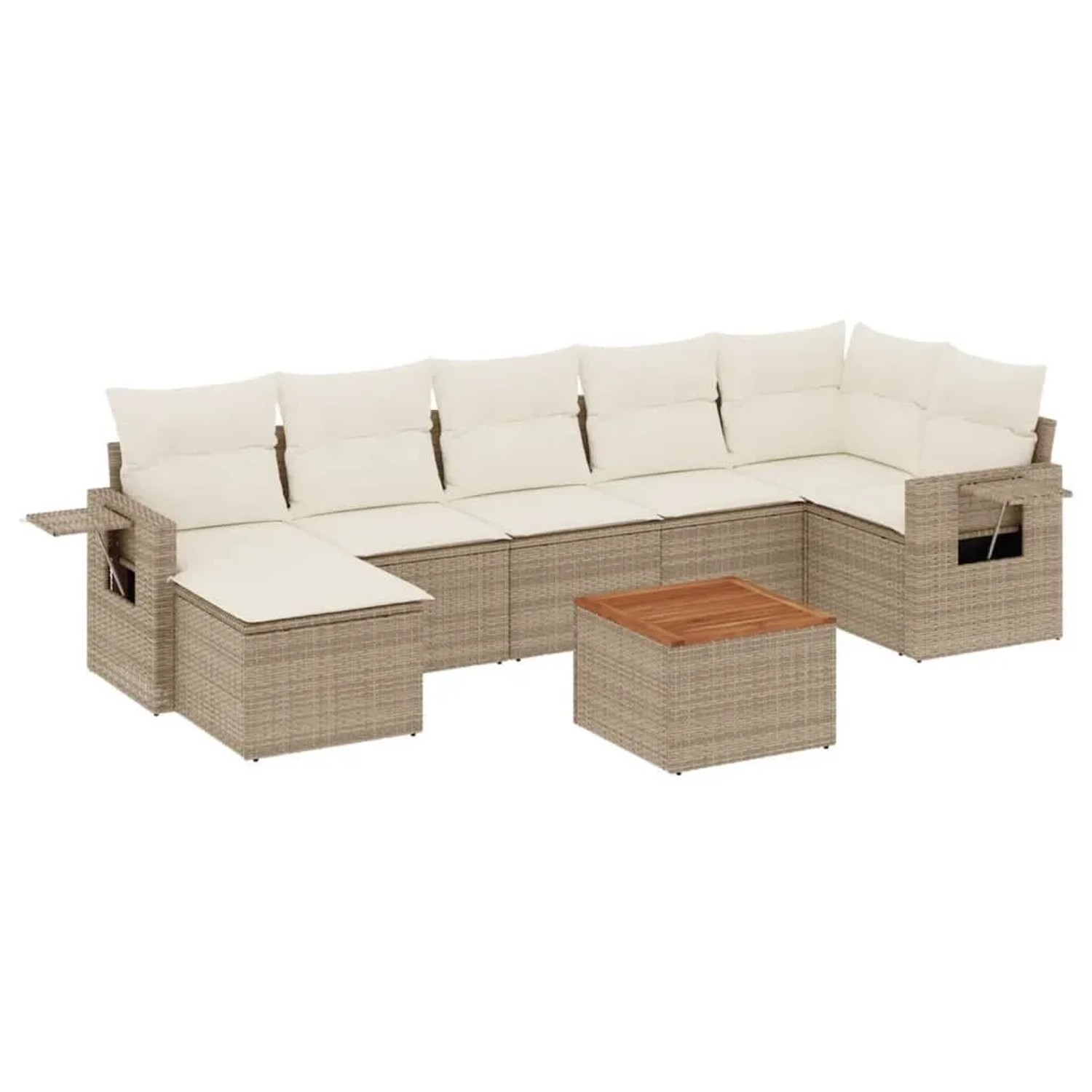 vidaXL 8-Tlg Garten-Sofagarnitur mit Kissen Beige Poly Rattan 3224672