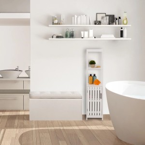 Relaxdays Badezimmerschrank MDF Edelstahl Weiß Magnetverschluss 129 cm x 30 cm x 30 cm 9,8 kg