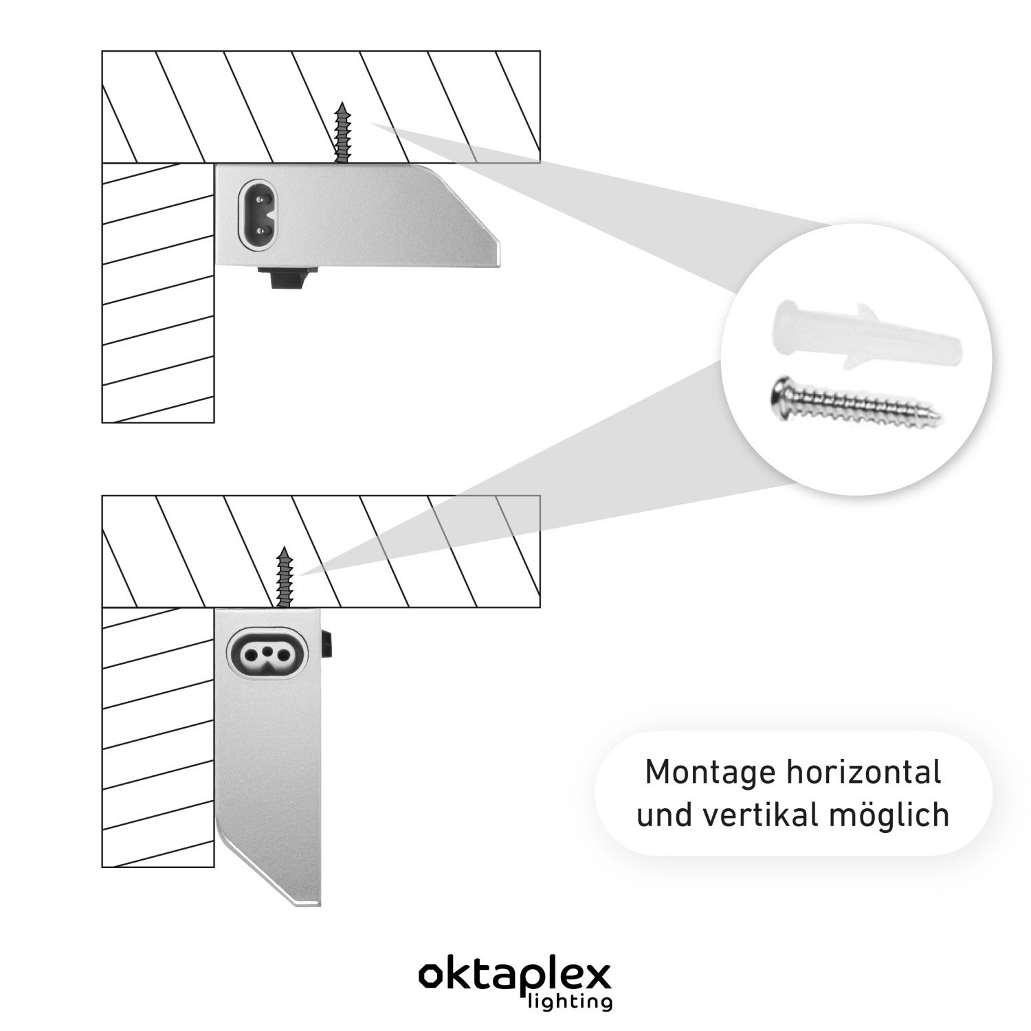Montage der Oktaplex LED Unterbauleuchte für Küche, horizontal und vertikal möglich.