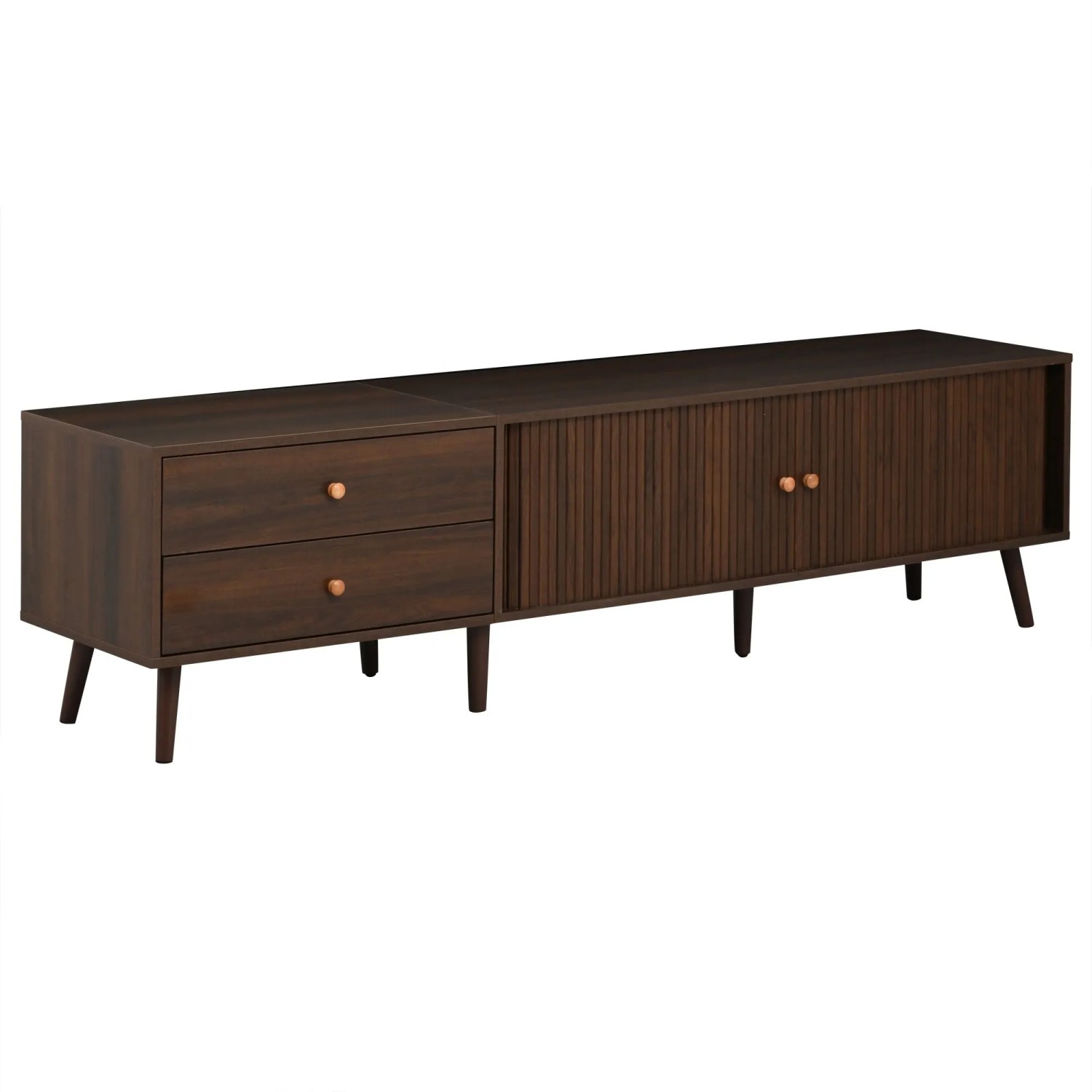 ModernLuxe TV Lowboard mit 2 Schubladen 2 Schiebetüren MDF Nussbaum Braun