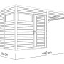 Illustration des hellgrauen Bertilo Holz-Gartenhauses Cubus 2 Lounge (449x234cm) mit Maßen.