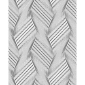 Graue Streifen Tapete mit geschwungenen Linien, modernes Design für Wohnräume.