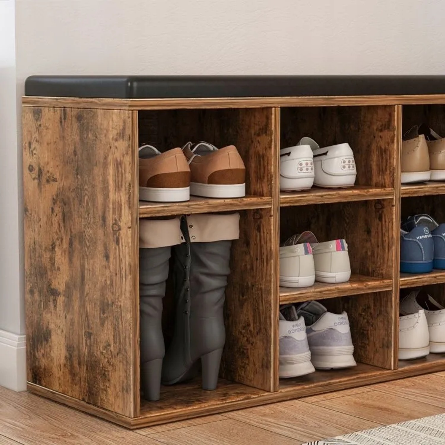 Rebiko Schuhschrank Mit Sitzbank Loft Flur Rustikal Braun 104 Cm_5