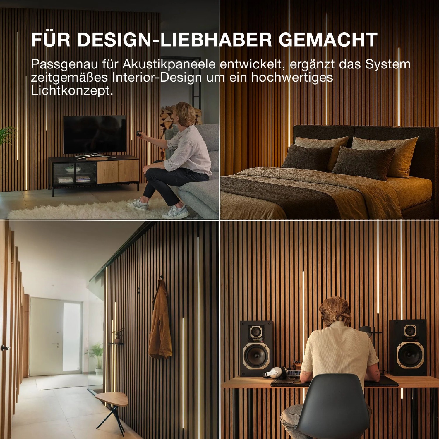 OSRAM Acoustic LED Streifen H10mm, schwarz, in Akustikpaneelen. Warmweißes Licht für modernes Interior-Design in Wohnzimmer, Schlafzimmer, Büro.